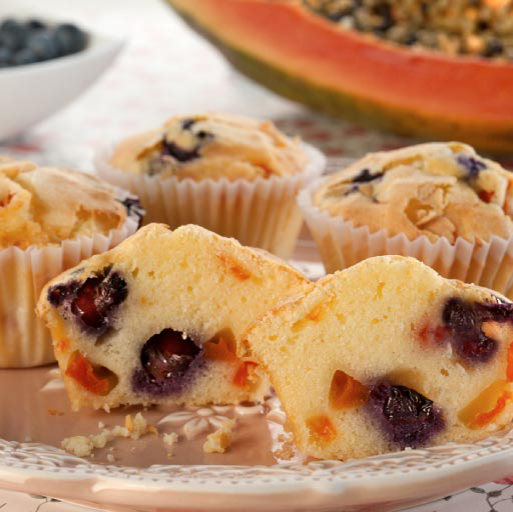 Muffins de papaya y arándanos